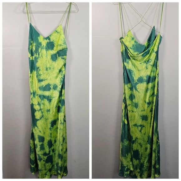 Assembly New York Tie Dye Satin Bias Strap Dress Citrus Size Medium - Picture 2 of 11